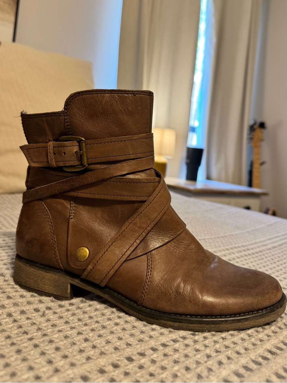Latigo Sidney Brown Leather Harness Moto Ankle Boots Size 8